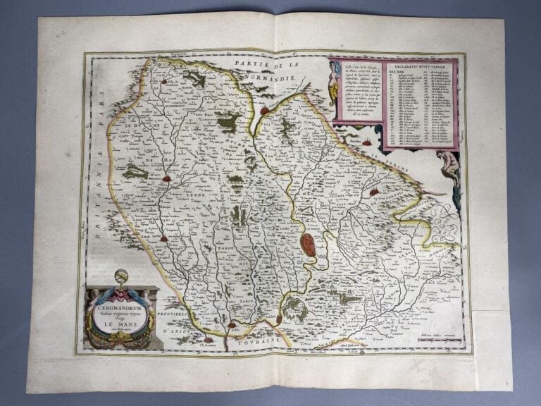 BLAEU - Carte en couleurs du Maine. [LE MANS] . Cenomanorum Galliae regionis ty…