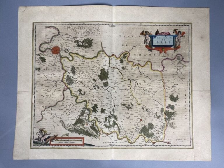 BLAEU - Carte en couleurs du Pays de Brie. - 4 pages. Texte en allemand, imprim…