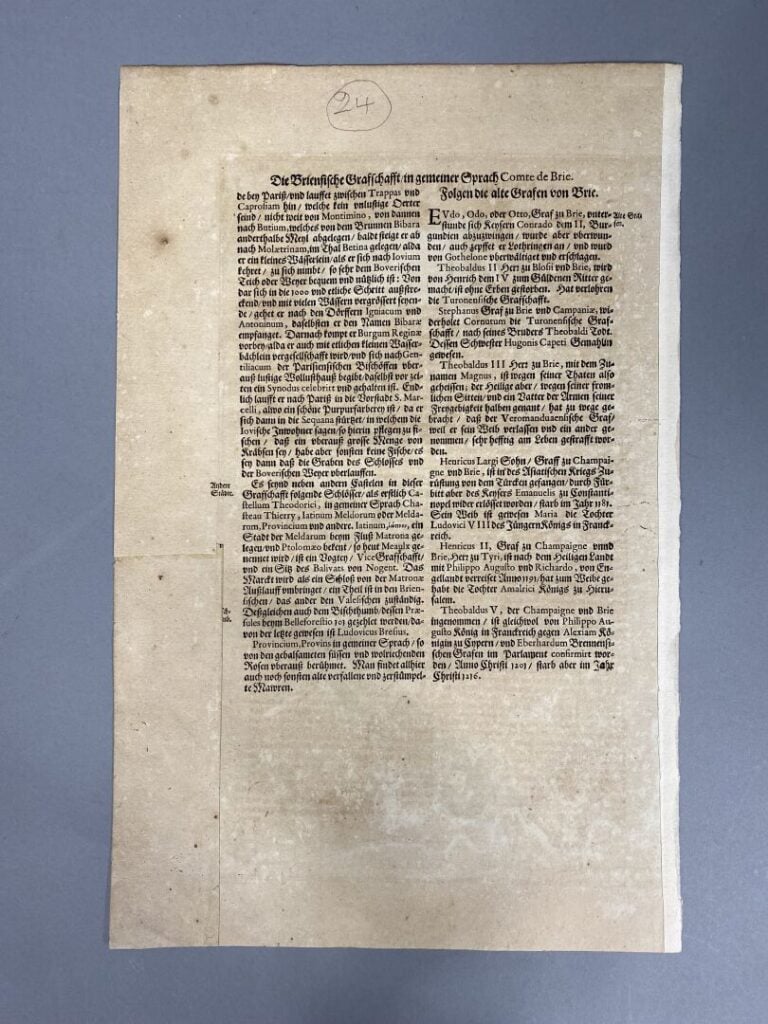 BLAEU - Carte en couleurs du Pays de Brie. - 4 pages. Texte en allemand, imprim…