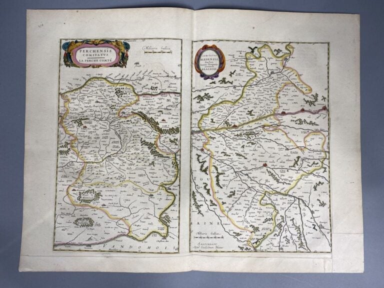 BLAEU - Carte en couleurs du Perche et de Blois. 2 cartes anciennes, chacune su…