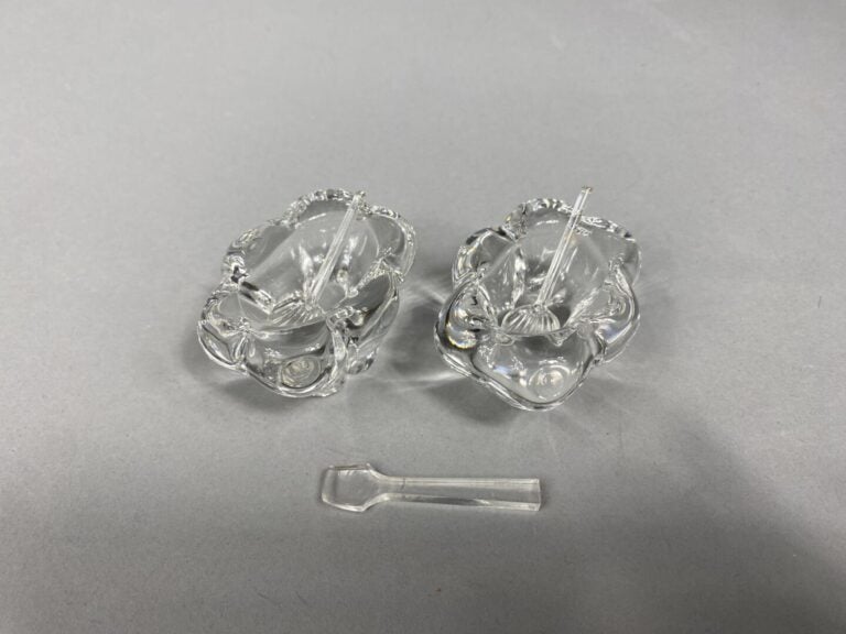 DAUM France - Paire de salières en cristal moulé et leurs pelles à sel - Signée…
