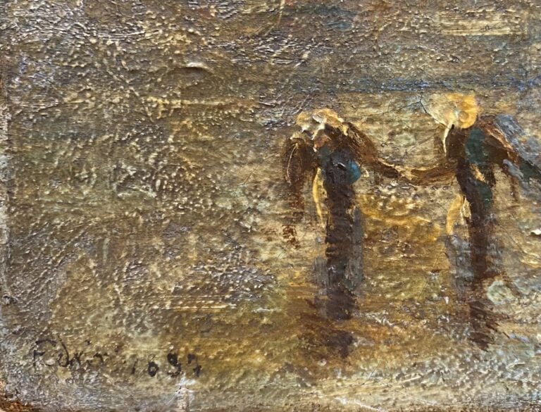 Ecole de la fin du XIXe siècle - Bateaux à quai - Huile sur toile - Porte une s…