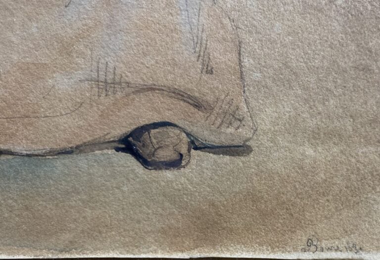 Ecole de la fin du XIXe siècle - Couple de paysans - Deux dessins au crayon et…