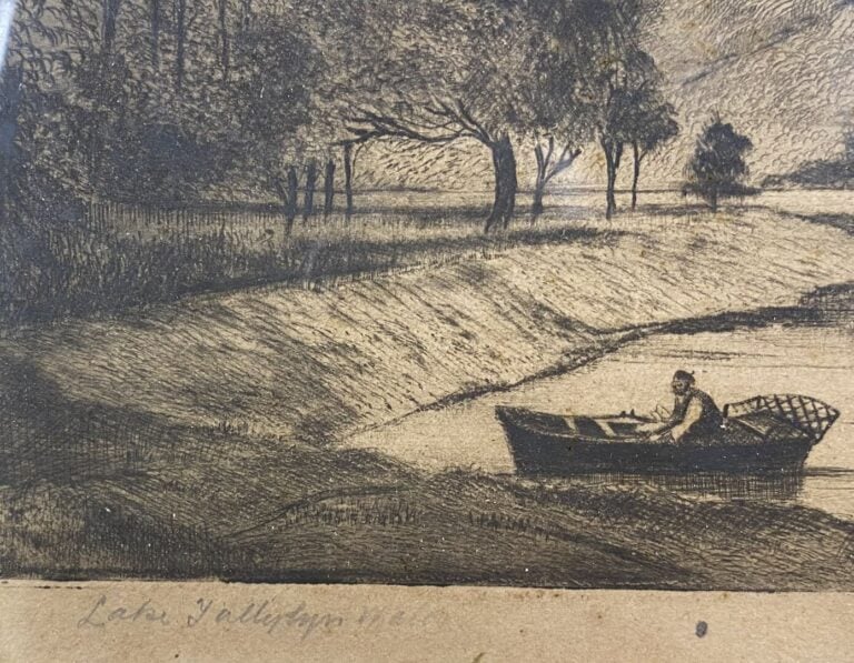 Ecole du XIXe siècle - Lac - Gravure - Porte une signature en bas à droite - 11…