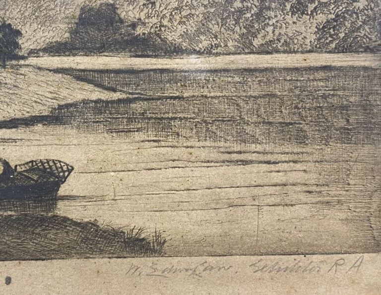 Ecole du XIXe siècle - Lac - Gravure - Porte une signature en bas à droite - 11…