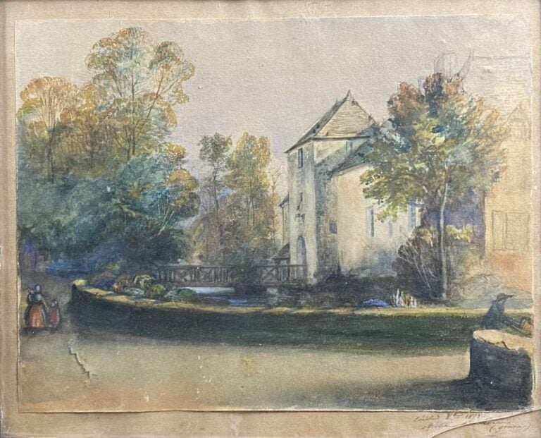 Ecole du XIXe siècle - Paysage de campagne - Deux dessins au crayon sur papier…