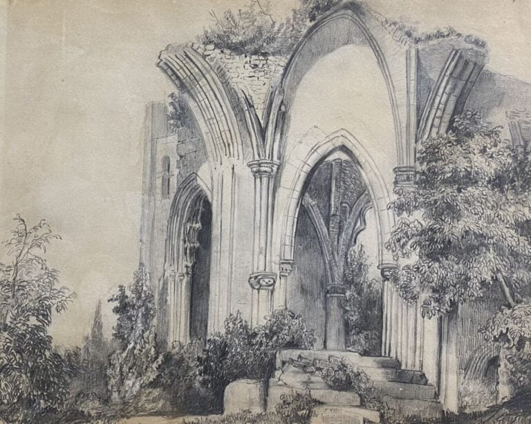 Ecole du XIXe siècle - Paysage de campagne - Deux dessins au crayon sur papier…