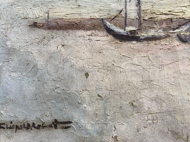 Ecole du XXe siècle - Bateaux à quai - Aquarelle et crayon gras sur papier - Po…