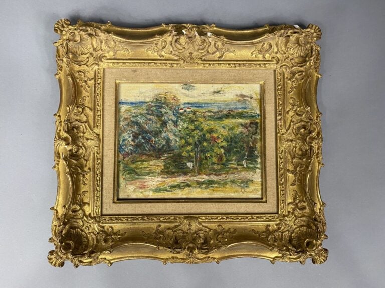Ensemble de trois cadres en bois doré et stuc à décor de coquilles dans les éco…