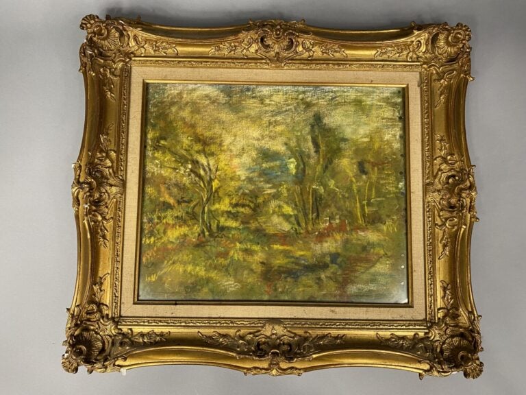 Ensemble de trois cadres en bois doré et stuc à décor de coquilles dans les éco…