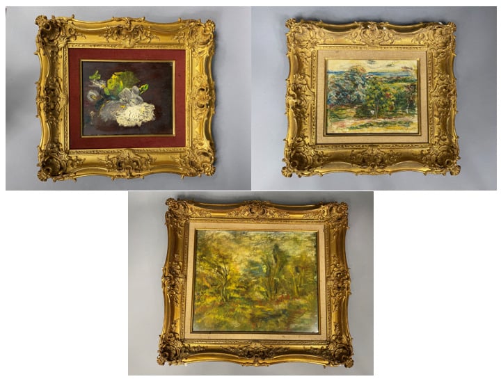 Ensemble de trois cadres en bois doré et stuc à décor de coquilles dans les éco…
