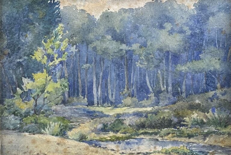 Eugène FREYNET ( 1862-1937) - Lisière de forêt - Aquarelle - Signée en bas à dr…