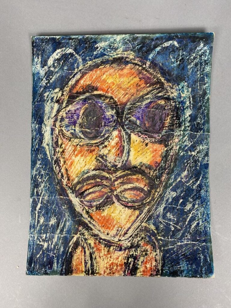 François OZENDA (1923-1976) - Visage abstrait - Technique mixte sur carton ? -…