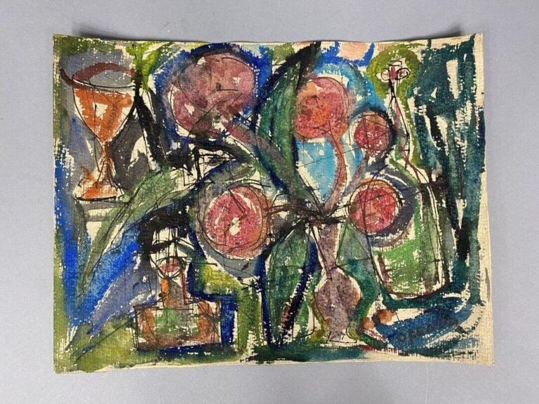 François OZENDA (1923-1976) - Visage abstrait - Technique mixte sur carton ? -…