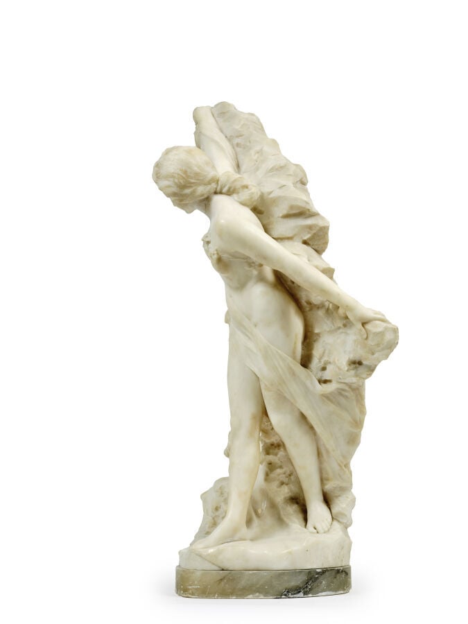 Giuseppe GAMBOGI (actif vers 1900) - Sculpture en taille directe sur marbre bla…