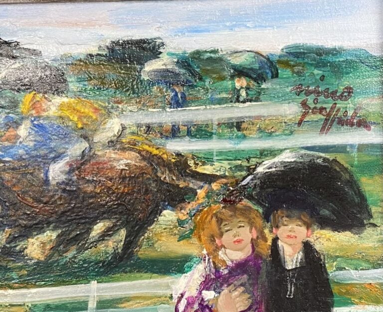 GUIFFRIDA Nino (né en 1924) - Aux courses - Huile sur toile - Signée à haut à d…