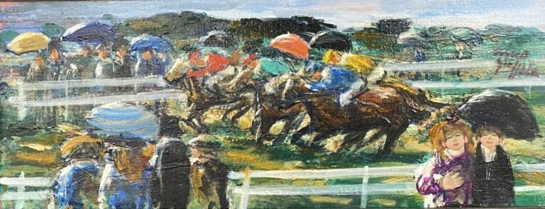 GUIFFRIDA Nino (né en 1924) - Aux courses - Huile sur toile - Signée à haut à d…