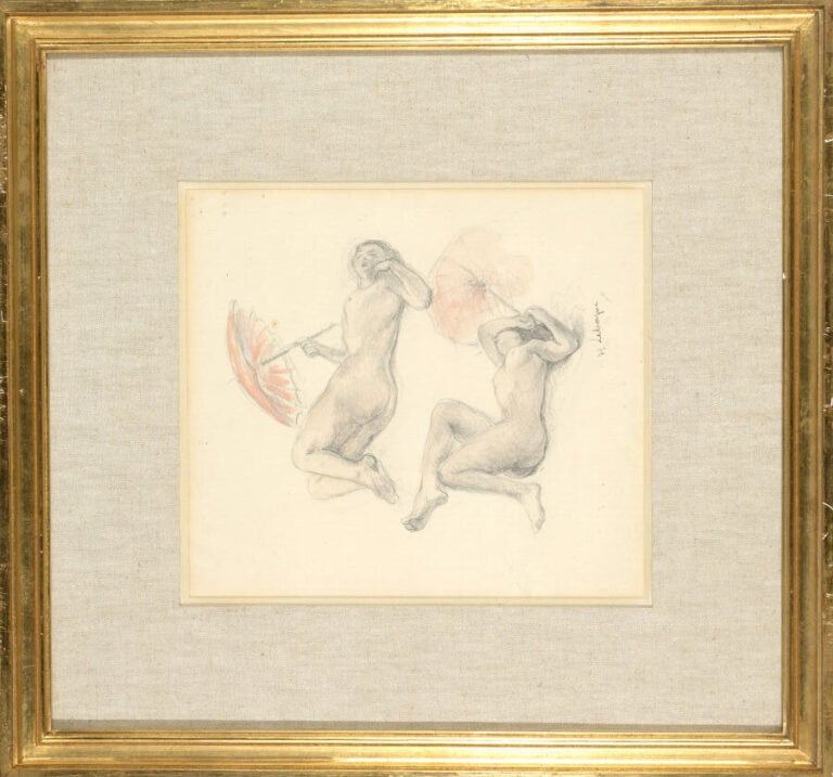 Henri LEBASQUE (1865-1937) - Femmes à l'ombrelle - Crayon, estompe et rehauts d…