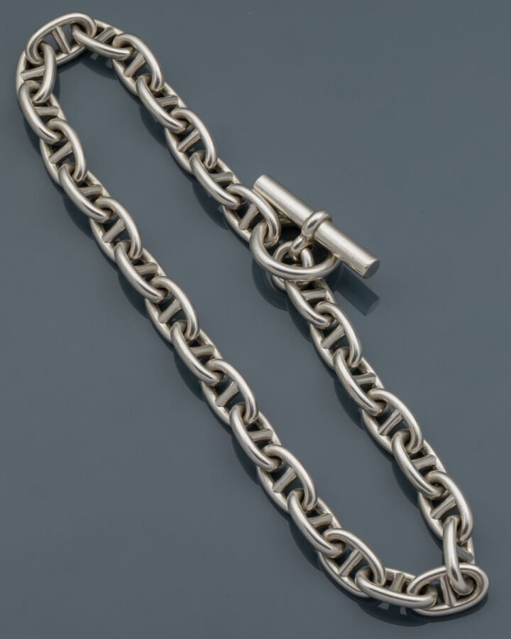 HERMES - Important COLLIER en argent (925‰) à maillons chaîne d'ancre, fermoir…