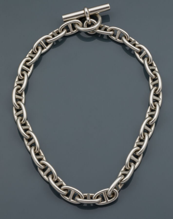 HERMES - Important COLLIER en argent (925‰) à maillons chaîne d'ancre, fermoir…