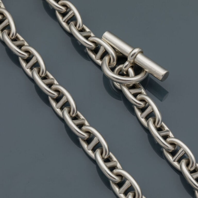 HERMES - Important COLLIER en argent (925‰) à maillons chaîne d'ancre, fermoir…