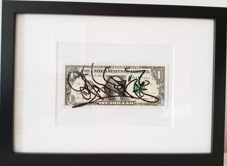 JONONE né en 1963. - Reproduction de Billet de 1 Dollar signé. HC 15/25 - 6.5x1…