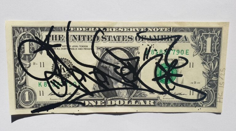 JONONE né en 1963. - Reproduction de Billet de 1 Dollar signé. HC 15/25 - 6.5x1…