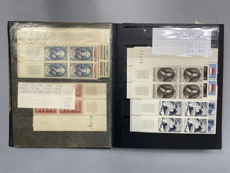 Lot de timbres divers présentés dans deux classeurs comprenant des timbres fran…