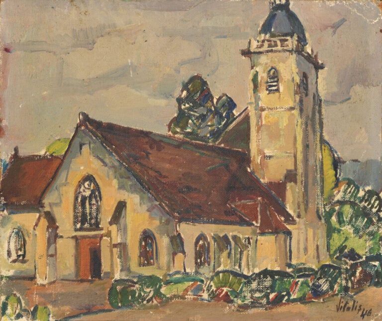 Macario VITALIS (1898-1990) - Eglise de Locquirec - Huile sur toile contrecollé…