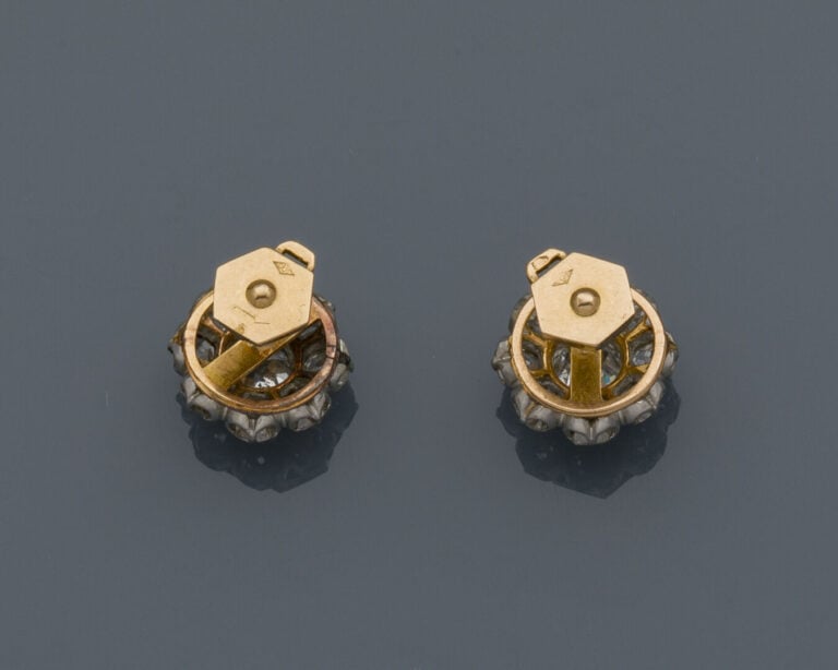 Paire de BOUCLES d'OREILLES "fleurs" en platine (min. 800‰) et or jaune (750‰)…
