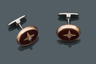 Paire de BOUTONS de MANCHETTES ovales en or rose (375‰) 9 carats et argent (925…