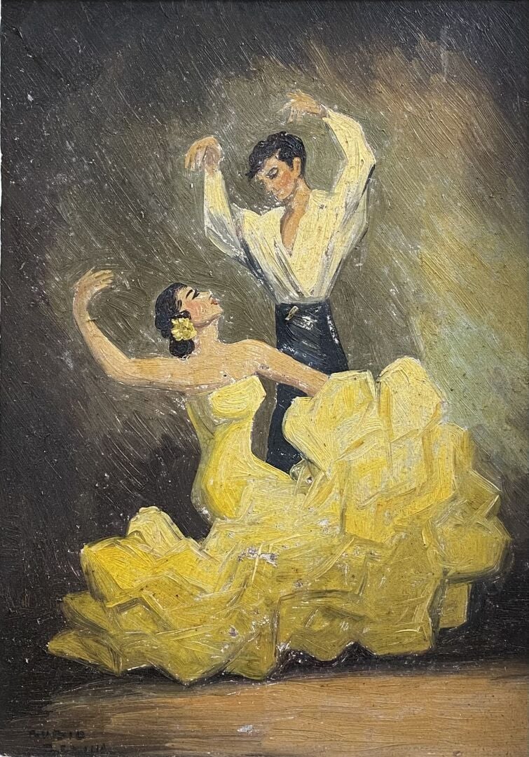 Rubio Sevilla - Ensemble de deux huiles sur isorel représentant des couples de…