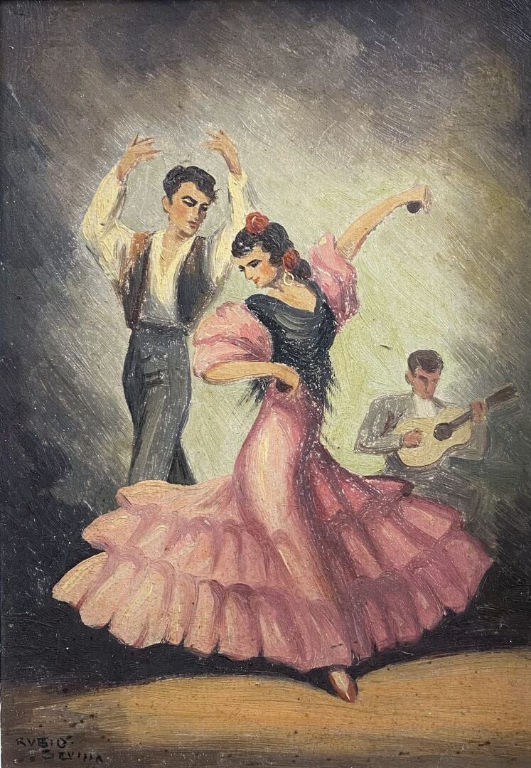 Rubio Sevilla - Ensemble de deux huiles sur isorel représentant des couples de…
