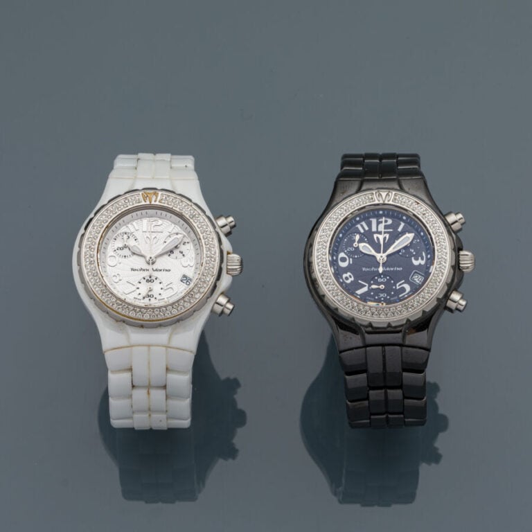TECHNOMARINE - LOT de deux BRACELETS MONTRES chronographes, rondes, modèle « Te…