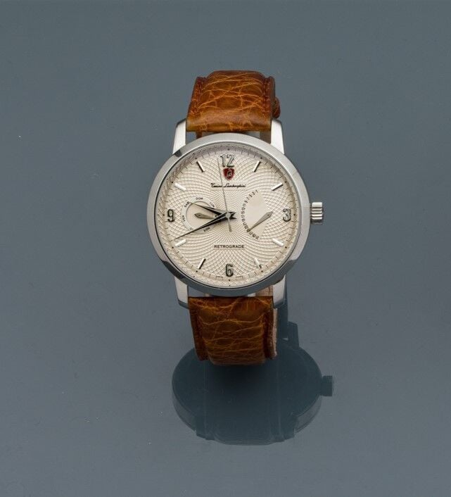 TONINO LAMBORGHINI - Important BRACELET MONTRE "Retrograde" en acier. Cadran cr…