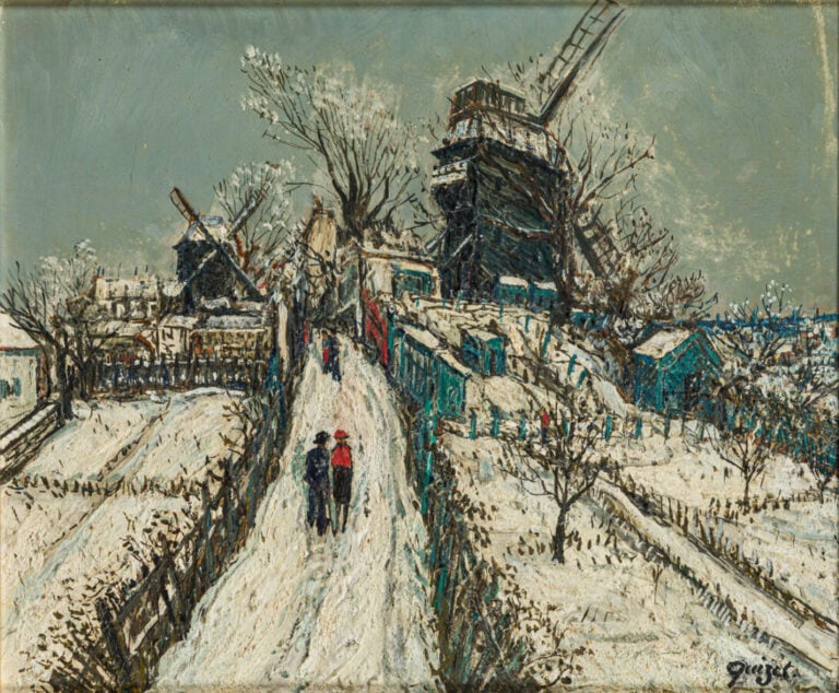 ALPHONSE QUIZET (1885-1955) - Paysage de Montmartre en hiver avec 2 moulins - H…
