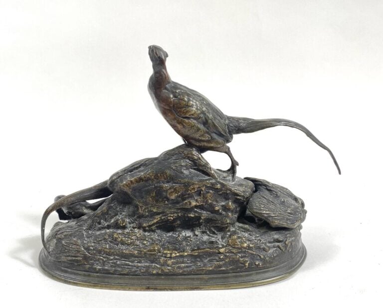 Auguste Nicolas CAIN (1821-1894) - Nid de faisans - Bronze à patine brune - Sig…