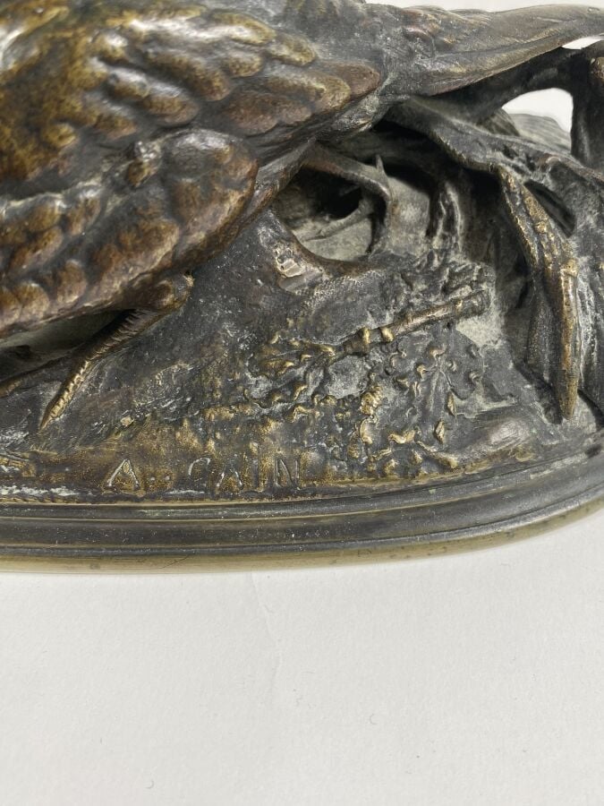 Auguste Nicolas CAIN (1821-1894) - Nid de faisans - Bronze à patine brune - Sig…