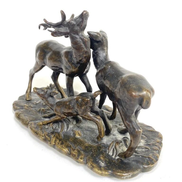 BARYE (d'après) - Bronze cerf et chevreuil à patine brune - 10 x 16 cm - (accid…
