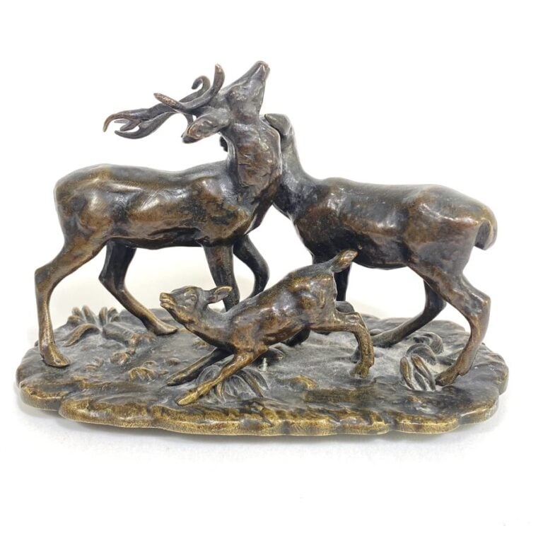 BARYE (d'après) - Bronze cerf et chevreuil à patine brune - 10 x 16 cm - (accid…