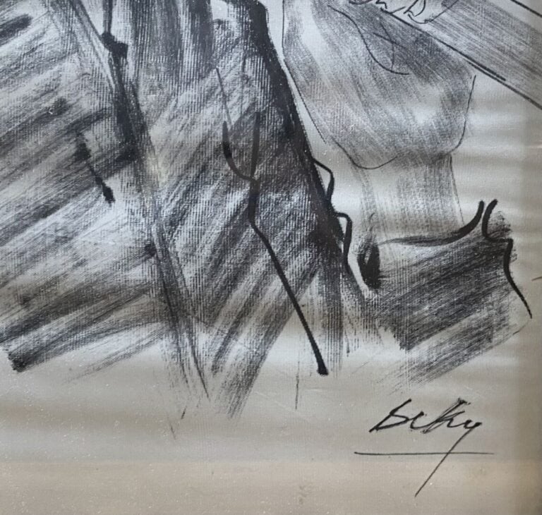 BEKY (XXe siècle) - Portrait de paysan - Encre sur soie - Signé en bas à droite…