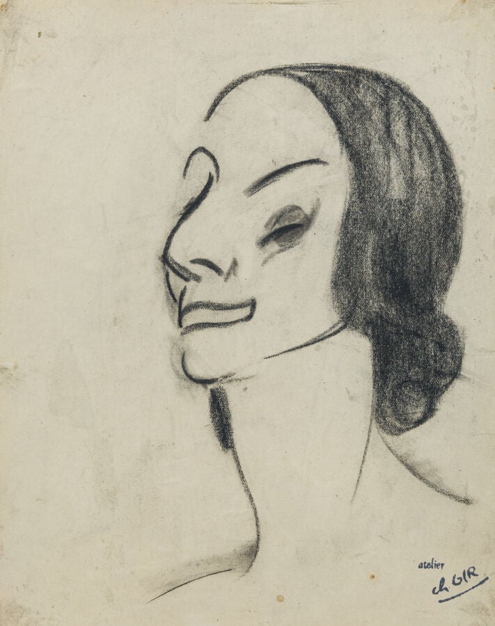 CHARLES GIR (1883-1941) - Pavlova, 1911 - Fusain sur papier, signé en bas vers…