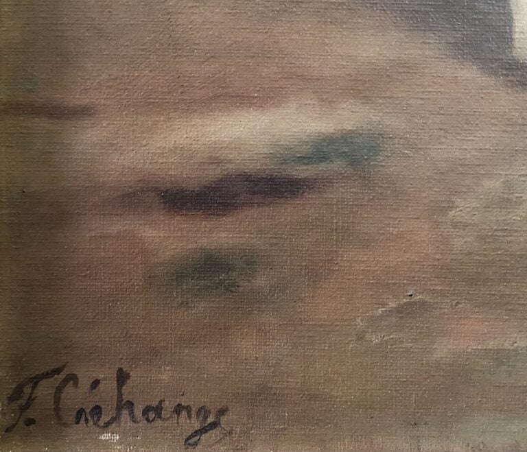 Ecole début XXe siècle - Chien à la niche - Huile sur toile - Porte une signatu…