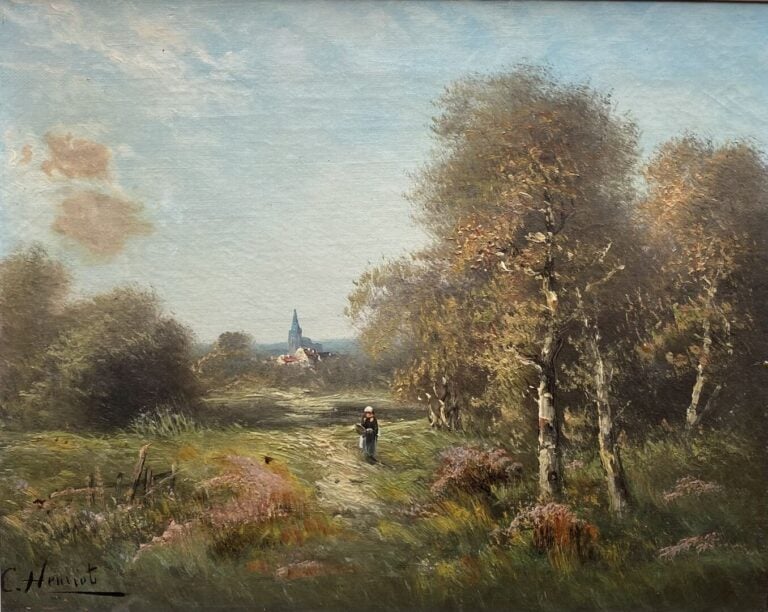 Ecole début XXe siècle - Paysage de campagne - Deux huiles sur toile - Signées…