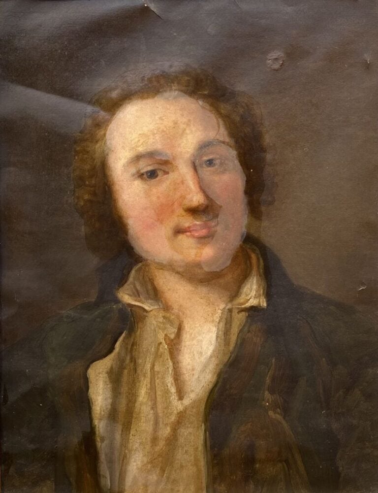 Ecole début XXe siècle - Portrait de jeune homme - Huile sur papier contrecollé…