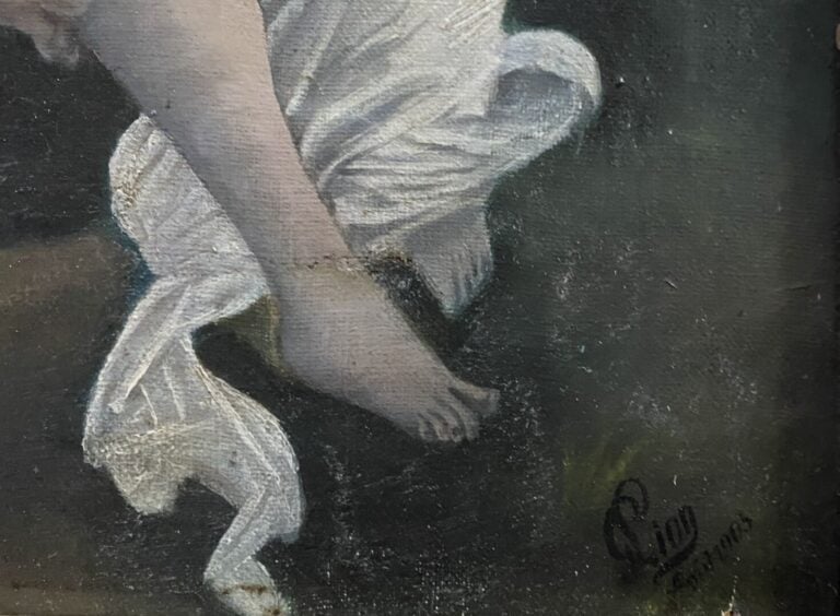 Ecole du XXe siècle - Couple à la balançoire - Huile sur toile - Signé en bas à…