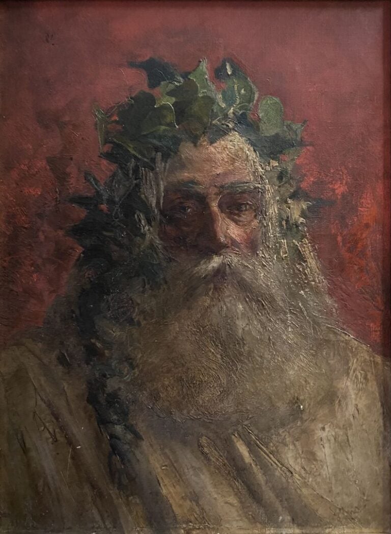 Ecole du XXe siècle - Vieillard à la couronne de feuilles - Huile sur toile - 5…
