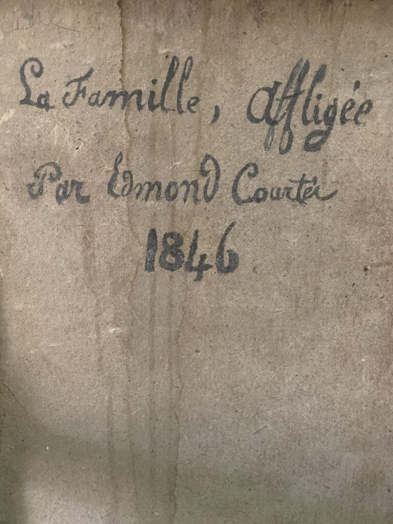 Ecole fin XIXe - début XXe siècle - La famille affligée - Huile sur carton , -…