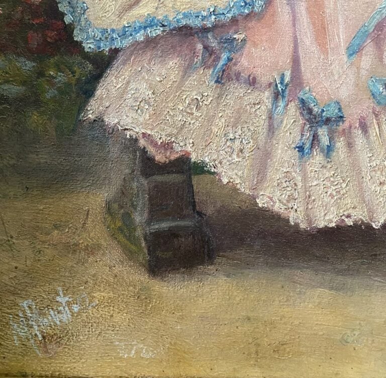 Ecole fin XIXe-début XXe siècle - Scène galante dans un jardin - Huile sur toil…