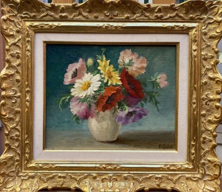 Ecole fin XXe siècle - Nature morte au bouquet de fleurs - Huile sur panneau -…